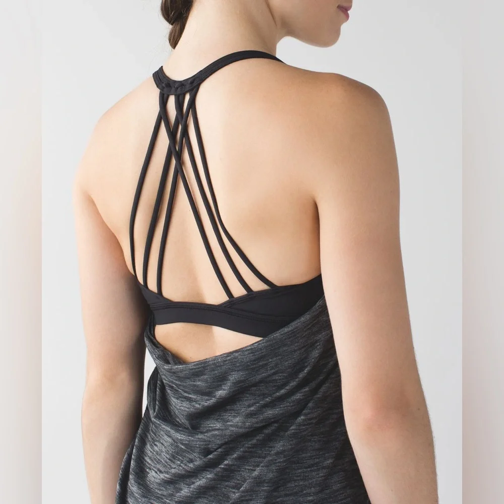 Lululemon Lighten Up Tank Heather Gray Black Strappy Back Size 10 - Picture 6 of 14